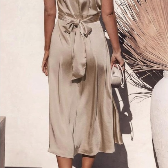 Bohme SatinElegant Cream Midi Dress - Picture 2 of 9